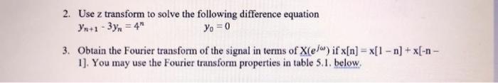 2 Use Z Transform To Solve The Following Difference Equation Yn 1 3yn 4 Yo 0 3 Obtain The Fourier Transform Of 1