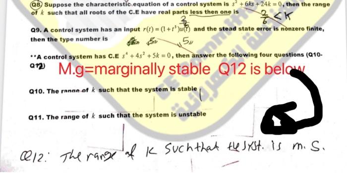 08 Suppose The Characteristic Equation Of A Control System Is S2 6ks 24k 0 Then The Range Of K Such That All Roo 1