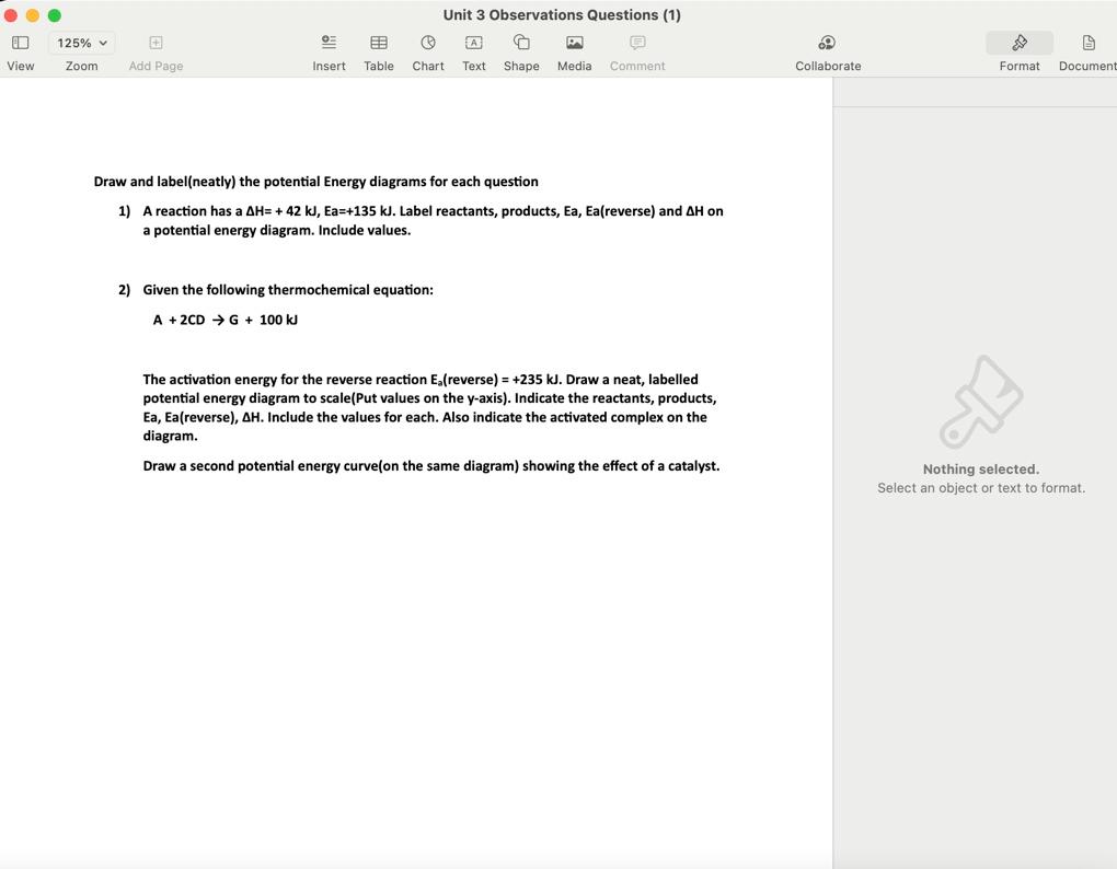 Unit 3 Observations Questions 1 125 View Zoom Add Page Insert Table Chart Text Shape Media Comment Collaborate Format 1