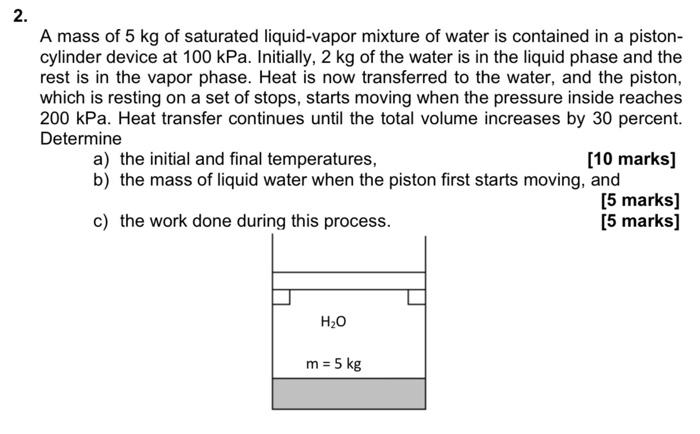 2 A Mass Of 5 Kg Of Saturated Liquid Vapor Mixture Of Water Is Contained In A Piston Cylinder Device At 100 Kpa Initi 1