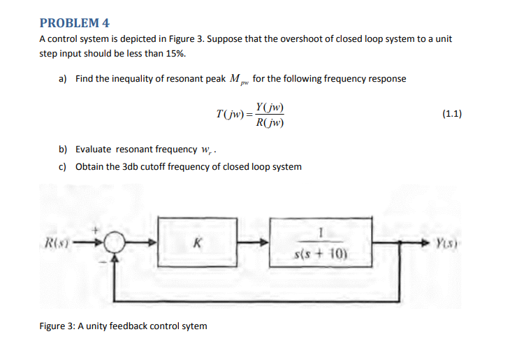 Problem 4 A Control System Is Depicted In Figure 3 Suppose That The Overshoot Of Closed Loop System To A Unit Step Inpu 1