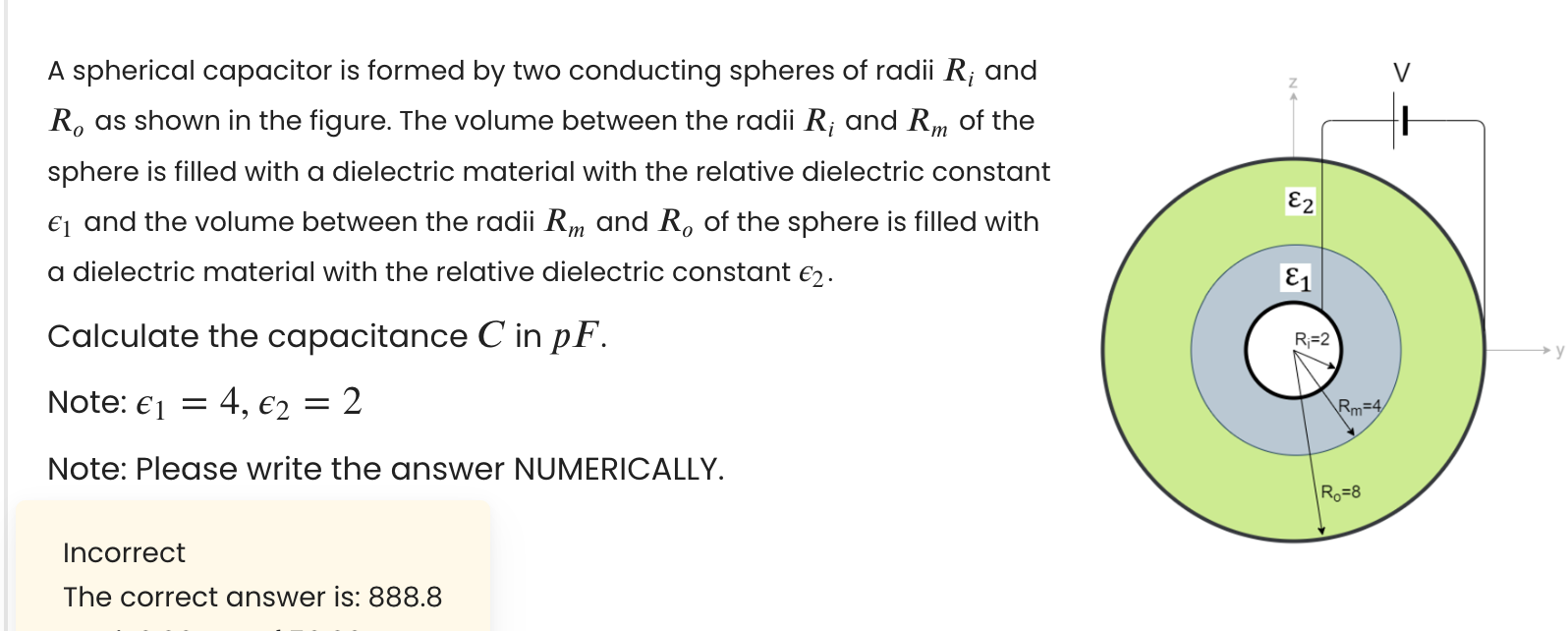 A Spherical Capacitor Is Formed By Two Conducting Spheres Of Radii R And R As Shown In The Figure The Volume Between 1