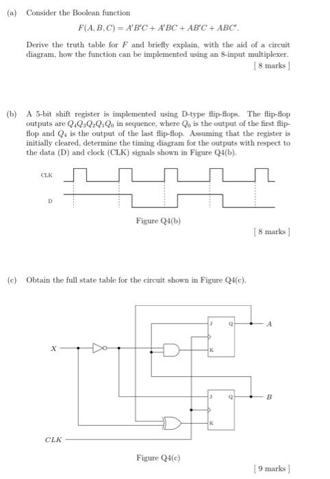 A Consider The Boolean Function F A B C A B C Abc Abc Abc Derive The Truth Table For F And Briefly Explain 1