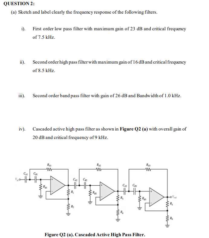 Question 2 A Sketch And Label Clearly The Frequency Response Of The Following Filters I First Order Low Pass Filte 1