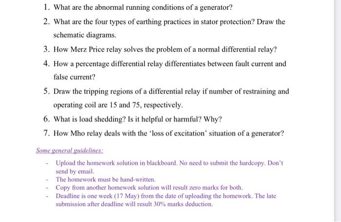 1 What Are The Abnormal Running Conditions Of A Generator 2 What Are The Four Types Of Earthing Practices In Stator P 1