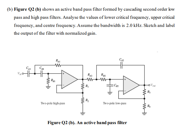 B Figure Q2 B Shows An Active Band Pass Filter Formed By Cascading Second Order Low Pass And High Pass Filters Anal 1