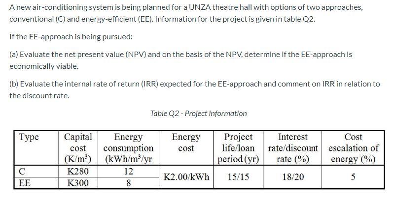 A New Air Conditioning System Is Being Planned For A Unza Theatre Hall With Options Of Two Approaches Conventional C 1