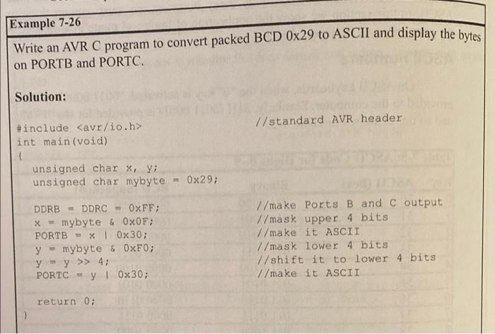 1 Extend Example 7 26 To Convert 10 Packed Bcd Numbers Stored In An Array To Unpacked Bcd Numbers And Display On Port C 2