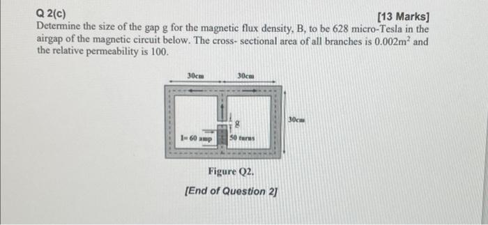 Q2 C 13 Marks Determine The Size Of The Gap G For The Magnetic Flux Density B To Be 628 Micro Tesla In The Airgap O 1