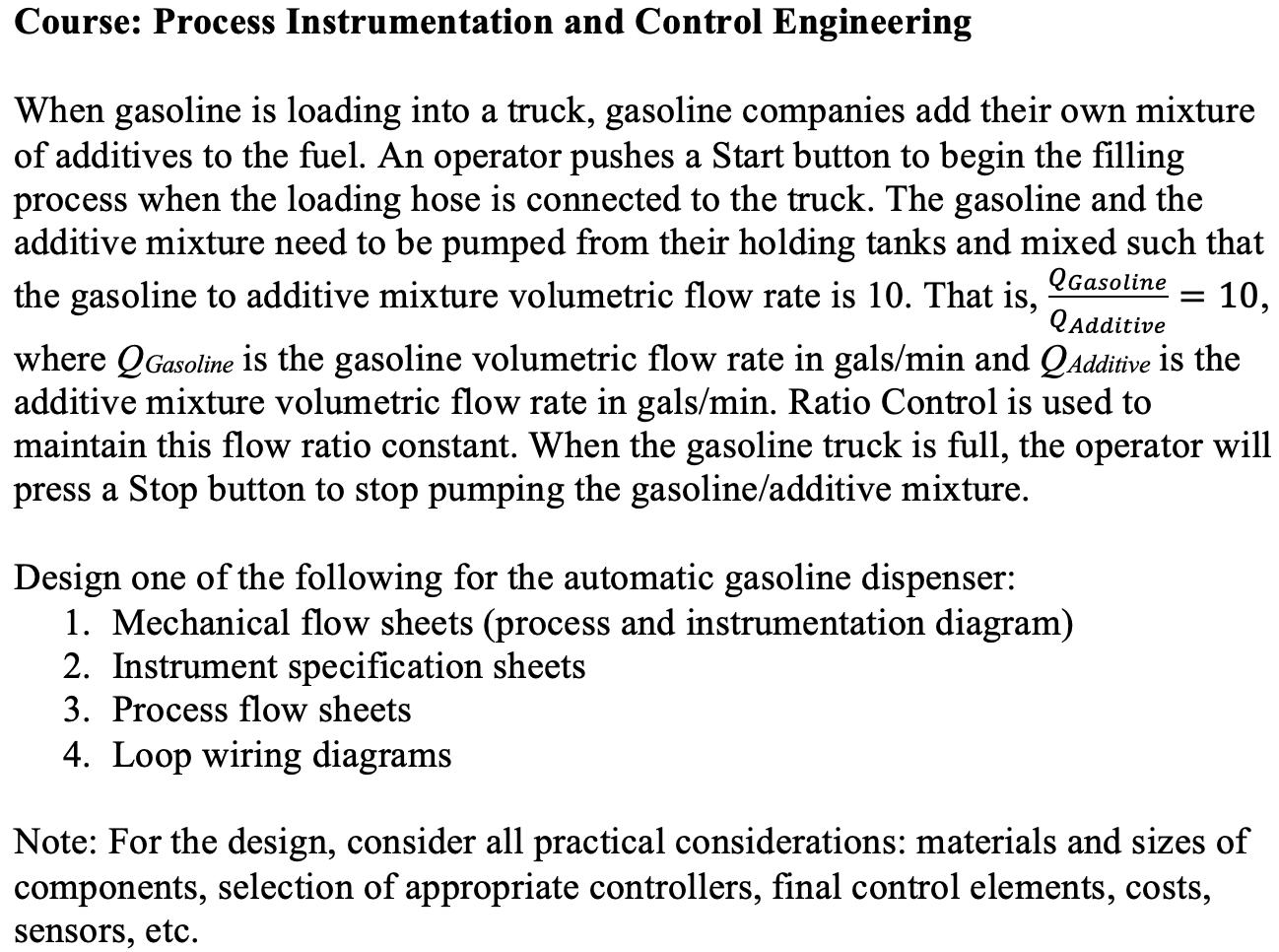 Course Process Instrumentation And Control Engineering When Gasoline Is Loading Into A Truck Gasoline Companies Add Th 1