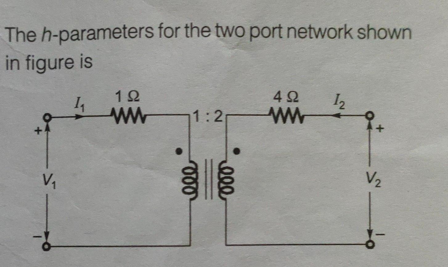 The H Parameters For The Two Port Network Shown In Figure Is 11 192 Ww 412 W 12 11 2 Va 000 000 V2 To 1
