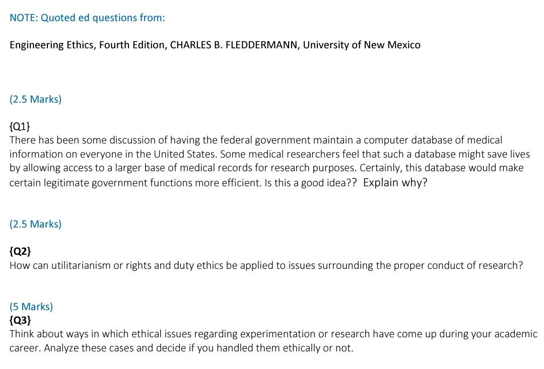 Note Quoted Ed Questions From Engineering Ethics Fourth Edition Charles B Fleddermann University Of New Mexico 2 1