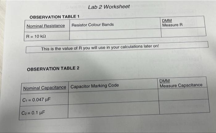 Observation Table 4 Nominal Capacitance C 0 047 Uf C 0 1 Uf C2 Ce Dmm Measure Total Capacitance Ct Xci Xcz 1 C 3