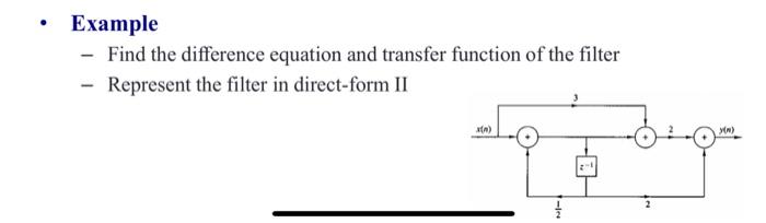 Example Find The Difference Equation And Transfer Function Of The Filter Represent The Filter In Direct Form Ii Y 1
