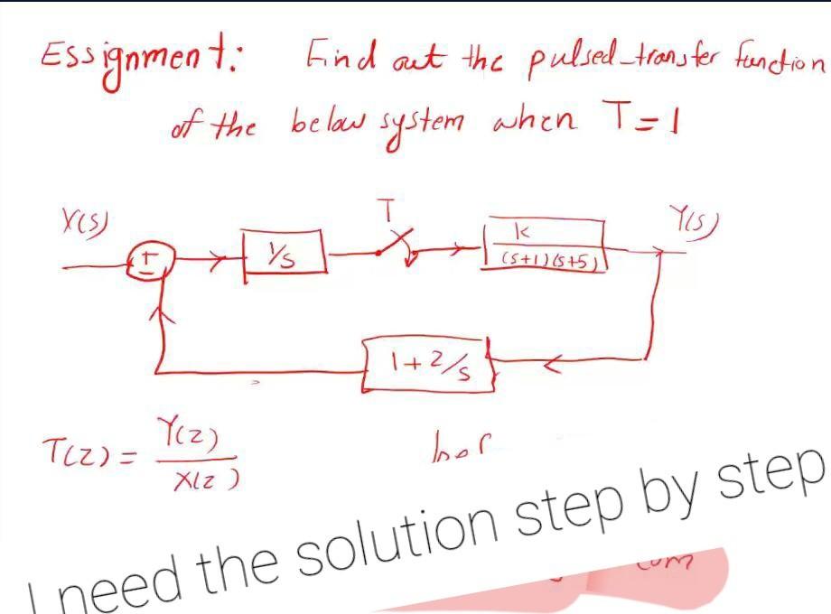 Essignment Find Out The Pulsed Transfer Function Of The Below System When T 1 Yu T Yis Vs K 5 1 5 5 1 2 5 2 Tl2 1