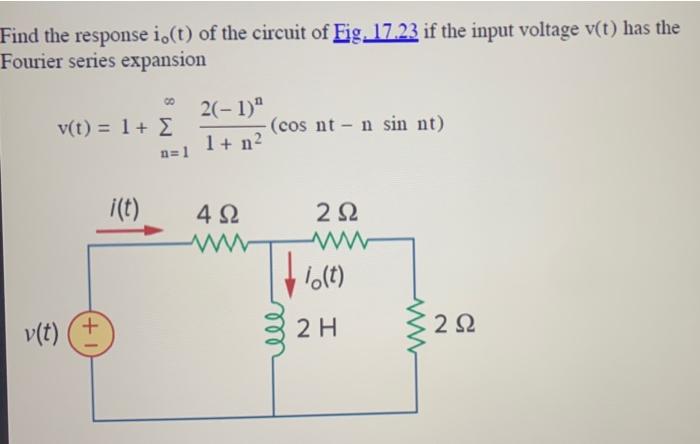Find The Response I T Of The Circuit Of Eig 17 23 If The Input Voltage V T Has The Fourier Series Expansion Go V T 1