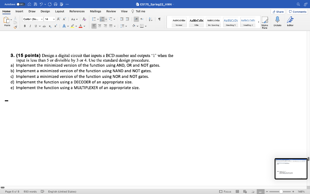 Share Comments Autosave Of 2 A2oop Cs175 Spring22 Hw4 Home Insert Draw Design Layout References Mailings Review View 1