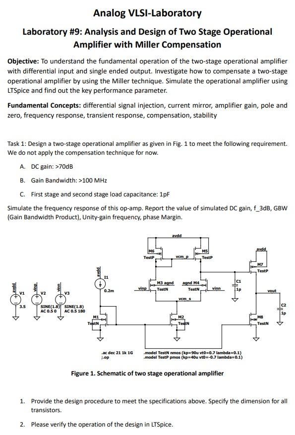 Analog Vlsi Laboratory Laboratory 9 Analysis And Design Of Two Stage Operational Amplifier With Miller Compensation Ob 1