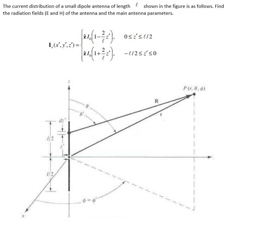 The Current Distribution Of A Small Dipole Antenna Of Length Shown In The Figure Is As Follows Find The Radiation Field 1