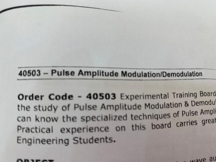 40503 Pulse Amplitude Modulation Demodulation Order Code 40503 Experimental Training Board The Study Of Pulse Amplitud 1