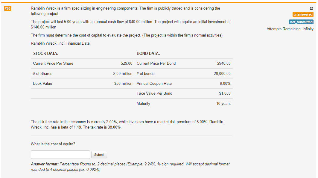 26 Unanswered Ramblin Wreck Is A Firm Specializing In Engineering Components The Firm Is Publicly Traded And Is Consid 1