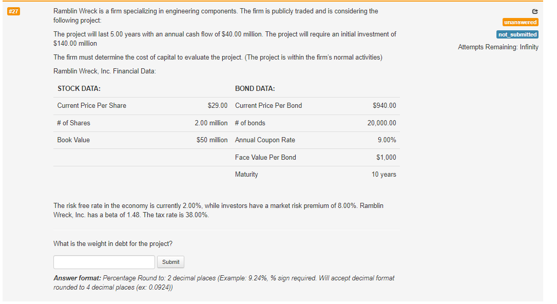 27 Unanswered Ramblin Wreck Is A Firm Specializing In Engineering Components The Firm Is Publicly Traded And Is Consid 1