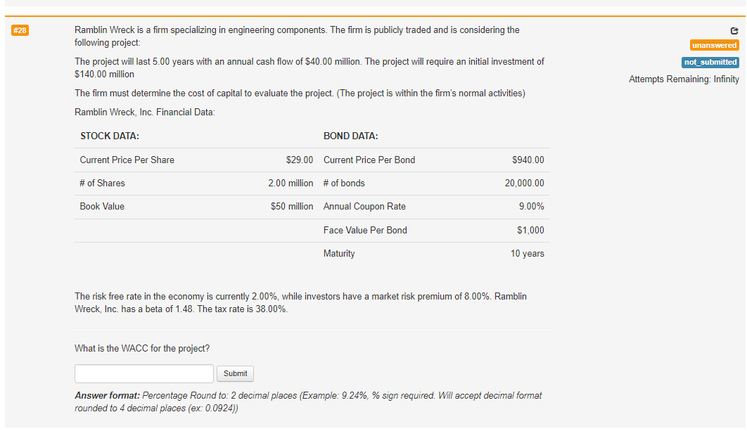 28 G Unanswered Ramblin Wreck Is A Firm Specializing In Engineering Components The Firm Is Publicly Traded And Is Cons 1