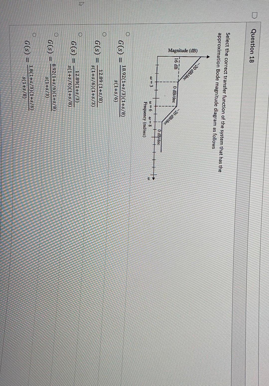 Question 18 Select The Correct Transfer Function Of The System That Has The Approximation Bode Magnitude Diagram As Foll 1