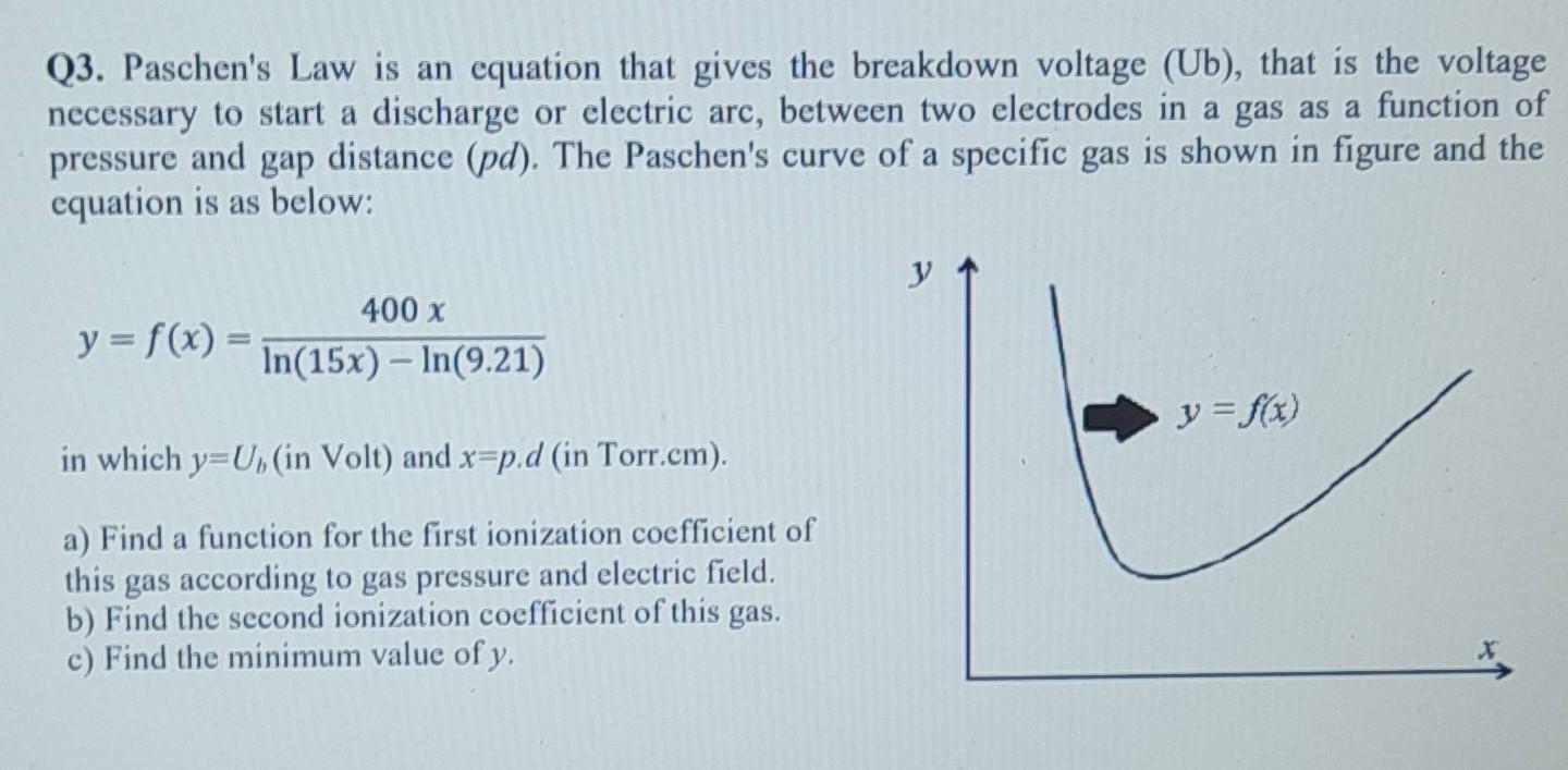 Q3 Paschen S Law Is An Equation That Gives The Breakdown Voltage Ub That Is The Voltage Necessary To Start A Dischar 1
