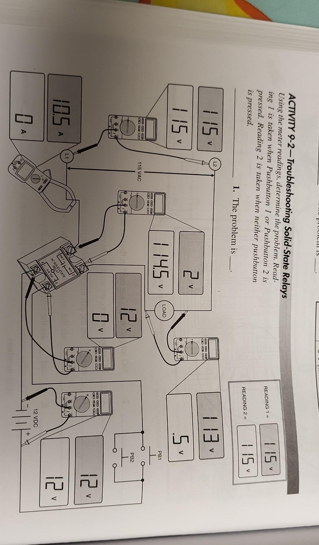 Piuuich Is Activity 9 2 Troubleshooting Solid State Relays Using The Meter Readings Determine The Problem Read Ing 1 1