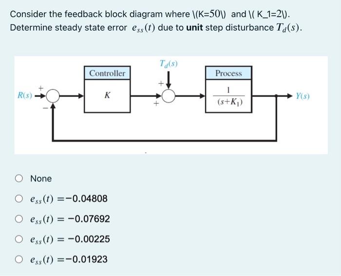 Consider The Feedback Block Diagram Where K 501 And K 1 21 Determine Steady State Error Ess T Due To Unit Step Di 1