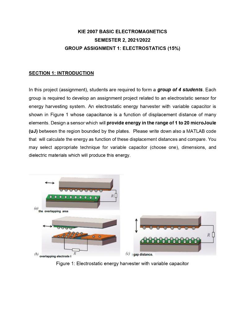 Kie 2007 Basic Electromagnetics Semester 2 2021 2022 Group Assignment 1 Electrostatics 15 Section 1 Introduction I 1