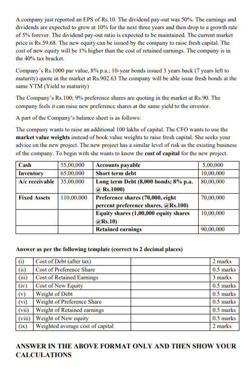 A Company Just Reported An Eps Of Rs 10 The Dividend Pay Out Was 50 The Earnings And Dividends Are Expected To Grow 1