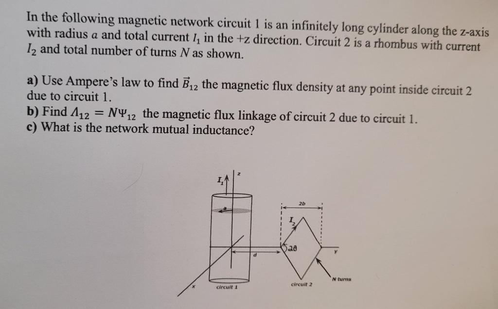 In The Following Magnetic Network Circuit 1 Is An Infinitely Long Cylinder Along The Z Axis With Radius A And Total Curr 1