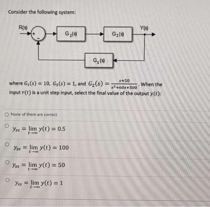 Consider The Following System R S Y S Gy S G2 S Gy S 50 Where G S 10 G3 S 1 And G2 S When The 2 60s 2