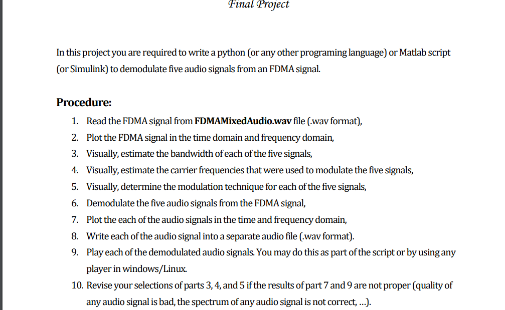 Final Project In This Project You Are Required To Write A Python Or Any Other Programing Language Or Matlab Script Or 1