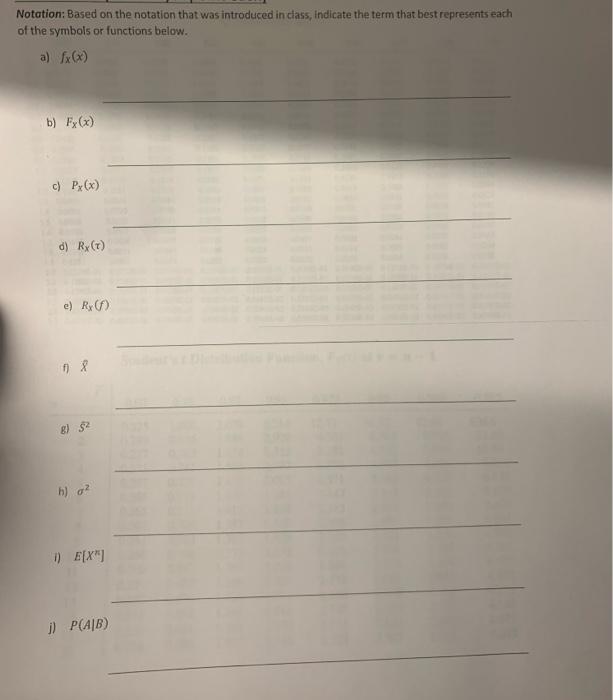 Notation Based On The Notation That Was Introduced In Class Indicate The Term That Best Represents Each Of The Symbols 1