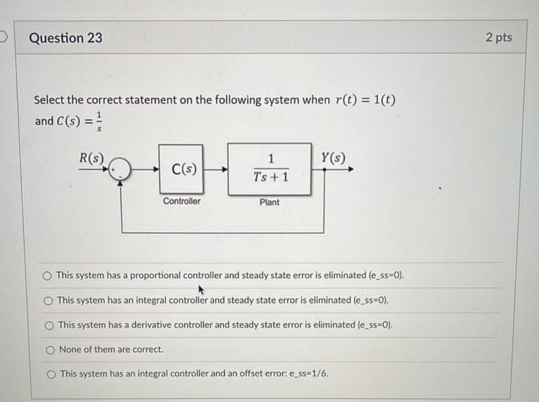 Question 23 2 Pts Select The Correct Statement On The Following System When R T 1 T And C S R S 1 Y S C S 1