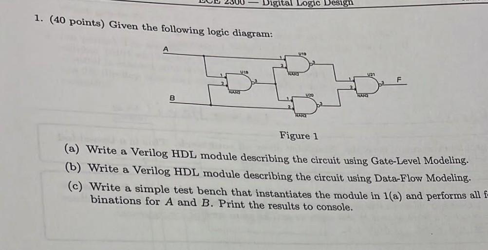 Digital Logic Design 1 40 Points Given The Following Logic Diagram A 410 121 F Tuan 120 Kur B Ware Figure 1 A Writ 1