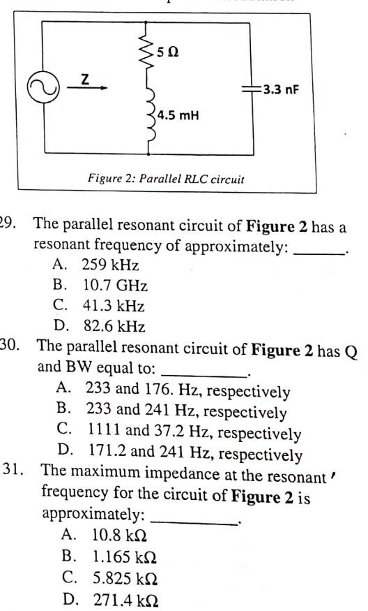 350 Z 3 3 Nf 4 5 Mh Figure 2 Parallel Rlc Circuit 29 The Parallel Resonant Circuit Of Figure 2 Has A Resonant Frequen 1