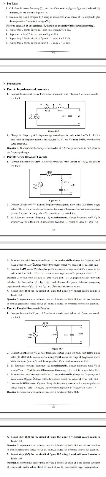 Pre Lab 1 Calculate The Center Lequency Of Frequencies And And Handwidth In Lerty For The Clicunt In Figure 11 8 2 1