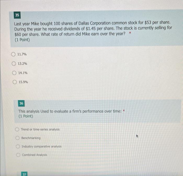 35 Last Year Mike Bought 100 Shares Of Dallas Corporation Common Stock For 53 Per Share During The Year He Received Di 1
