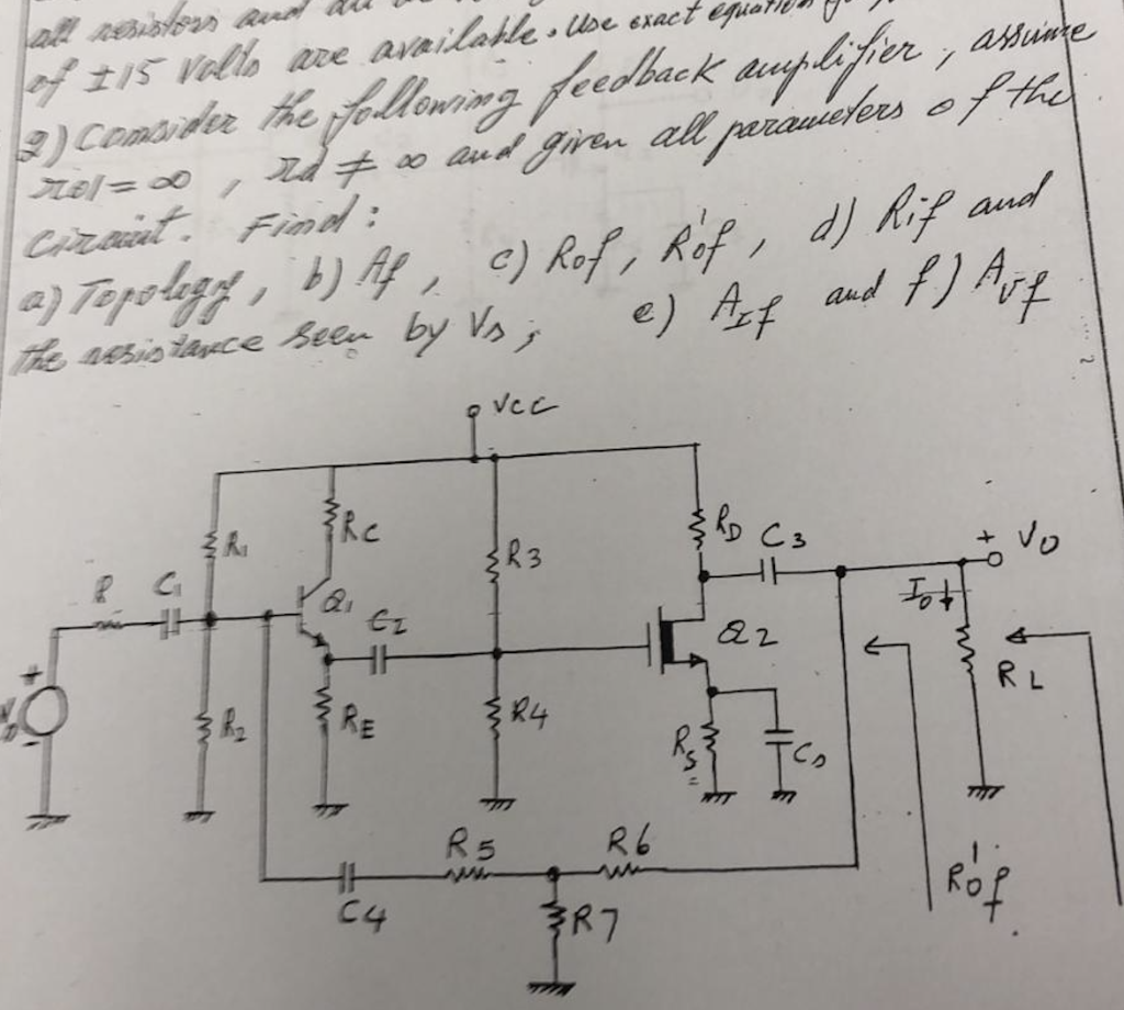 2x 115 Vallo Are Available Use Exact Equal 3 Consider The Following Feedback Amplifier Assunte Tib 20 D U And Giv 1