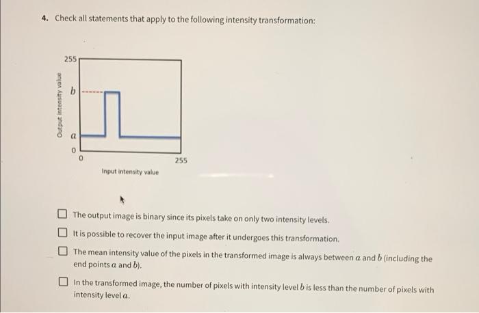 4 Check All Statements That Apply To The Following Intensity Transformation 255 B Output Intensity Value 255 Input Int 1