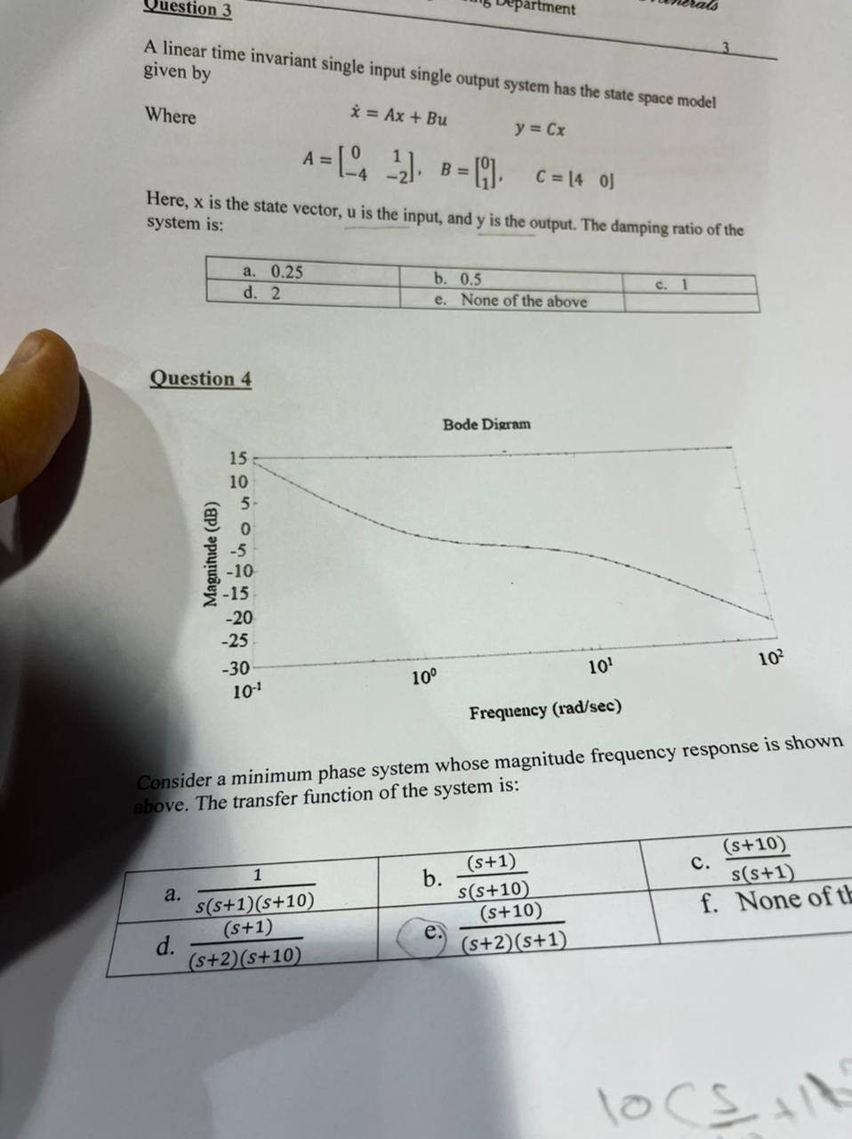 Question 3 Epartment A Linear Time Invariant Single Input Single Output System Has The State Space Model Given By Ax 1
