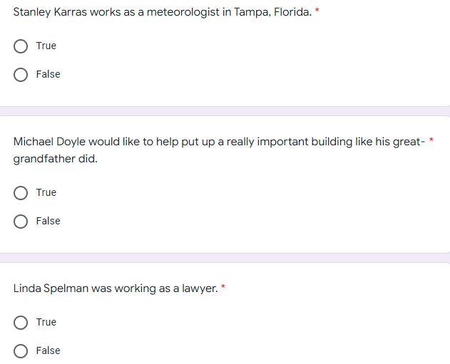 Stanley Karras Works As A Meteorologist In Tampa Florida True False Michael Doyle Would Like To Help Put Up A Really 1