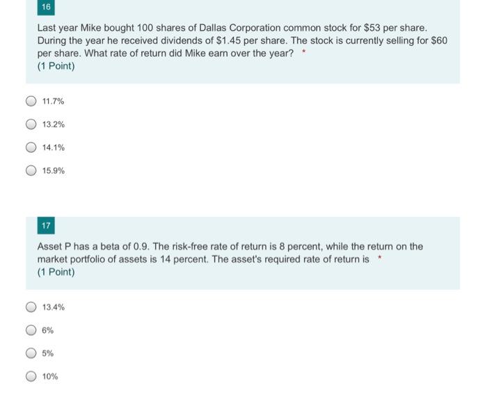 16 Last Year Mike Bought 100 Shares Of Dallas Corporation Common Stock For 53 Per Share During The Year He Received Di 1