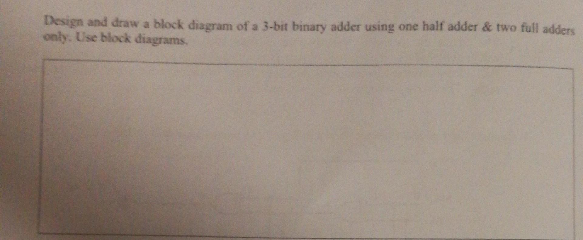 Design And Draw A Block Diagram Of A 3 Bit Binary Adder Using One Half Adder Two Full Adders Only Use Block Diagrams 1