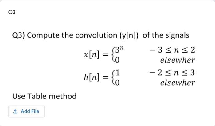 Q3 Q3 Compute The Convolution Y N Of The Signals N 3 Ns 2 Elsewher 2 N 3 Elsewher Use Table Method X N 3 1