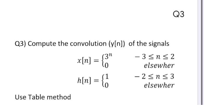 Q3 Q3 Compute The Convolution Y N Of The Signals X N 3 H N 3 N 2 Elsewher 2 N 3 Elsewher Use Tab 1